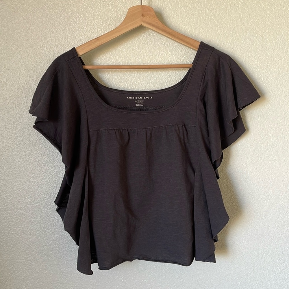 AE black ruffle sleeve top